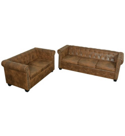 Ensemble de canapé Chesterfield à 2 et 3 places marron