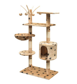 Arbre à chat et griffoir Sisal 125 cm Empreintes de pattes Beige