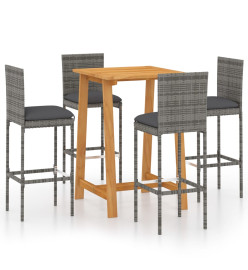 Ensemble de bar de jardin avec coussins 5 pcs Gris