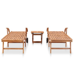 Chaises longues 2 pcs avec table Bois de teck solide