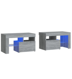 Tables de chevet 2 pcs et lumières LED Sonoma gris 70x36,5x40cm