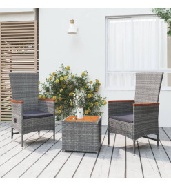 Ensemble de salon de jardin 3 pcs gris poly rotin et acacia