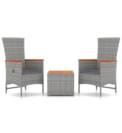 Ensemble de salon de jardin 3 pcs gris poly rotin et acacia