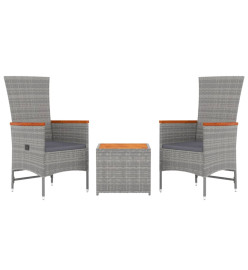 Ensemble de salon de jardin 3 pcs gris poly rotin et acacia