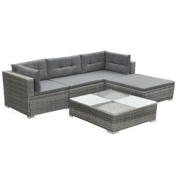 Salon de jardin 5 pcs avec coussins Résine tressée Gris