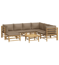 Salon de jardin 8 pcs avec coussins taupe bambou