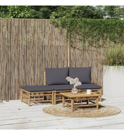 Salon de jardin 4 pcs avec coussins gris foncé bambou