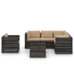 Salon de jardin 8 pcs avec coussins Bois imprégné de gris