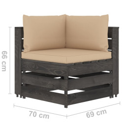 Salon de jardin 8 pcs avec coussins Bois imprégné de gris