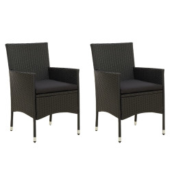 Chaises de jardin 2 pcs avec coussins Résine tressée Noir