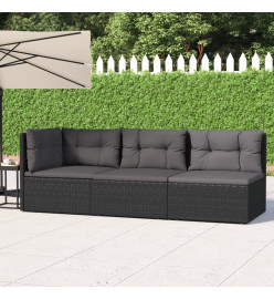 Salon de jardin 3 pcs avec coussins Noir Résine tressée