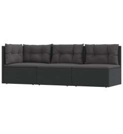 Salon de jardin 3 pcs avec coussins Noir Résine tressée