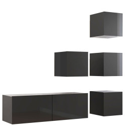 Ensemble de meuble TV 5 pcs Gris brillant Aggloméré