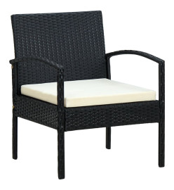 Chaise de jardin avec coussin Résine tressée Noir