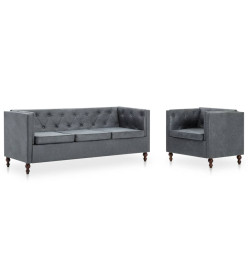 Ensemble de canapés 2 pcs Revêtement en tissu Gris