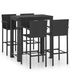 Jeu de bar de jardin 5 pcs avec accoudoirs Résine tressée Noir