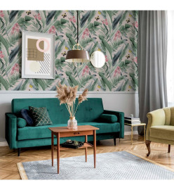 DUTCH WALLCOVERINGS Papier peint Lush Tropical Rose et bleu