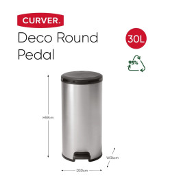 Curver Poubelle à pédale Deco Ronde 30 L Argenté