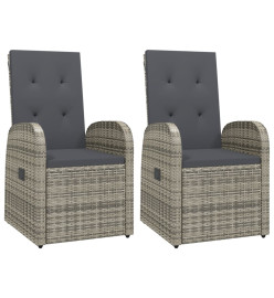 Chaise inclinable de jardin 2pc et coussins Résine tressée Gris
