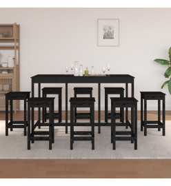 Ensemble de bar 9 pcs Noir Bois de pin massif