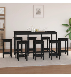 Ensemble de bar 9 pcs Noir Bois de pin massif