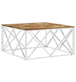 Table basse argenté acier inoxydable/bois massif récupération