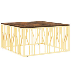 Table basse doré acier inoxydable et bois massif récupération