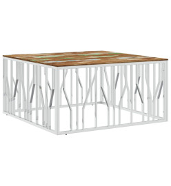 Table basse argenté acier inoxydable/bois massif récupération