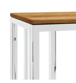 Table console argenté acier inoxydable et bois massif d'acacia