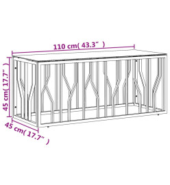 Table basse argenté 110x45x45 cm acier inoxydable et verre