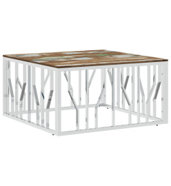 Table basse argenté acier inoxydable/bois massif récupération