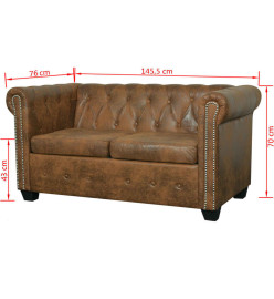 Canapé Chesterfield 2 places cuir artificiel marron