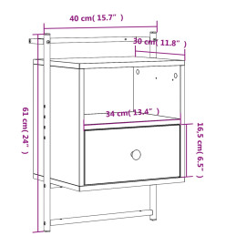 Table de chevet murale chêne brun 40x30x61 cm bois d'ingénierie