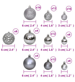 Boules de Noël 100 pcs gris 3 / 4 / 6 cm