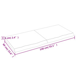 Étagère murale gris foncé 140x60x6 cm bois chêne massif traité