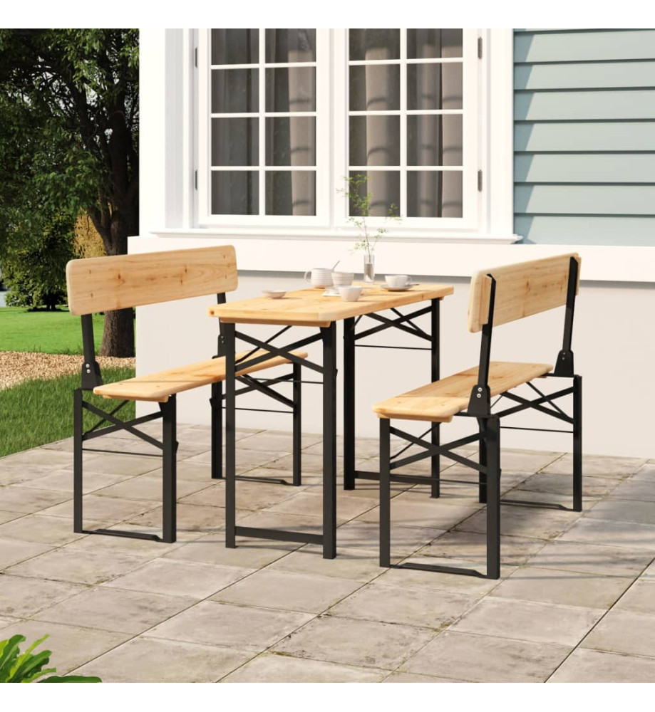 Ensemble de tables à bière pliantes 3 pcs bois massif de sapin Ensemble de tables à bière pliantes 3 pcs bois massif de sapin