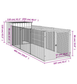 Niche pour chien avec cour gris clair 110x405x110 cm