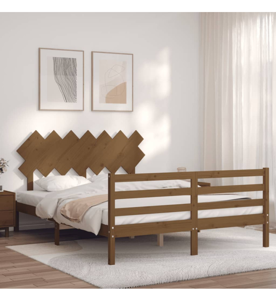 Cadre de lit avec tête de lit marron miel bois massif Cadre de lit avec tête de lit marron miel bois massif