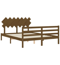 Cadre de lit avec tête de lit marron miel bois massif