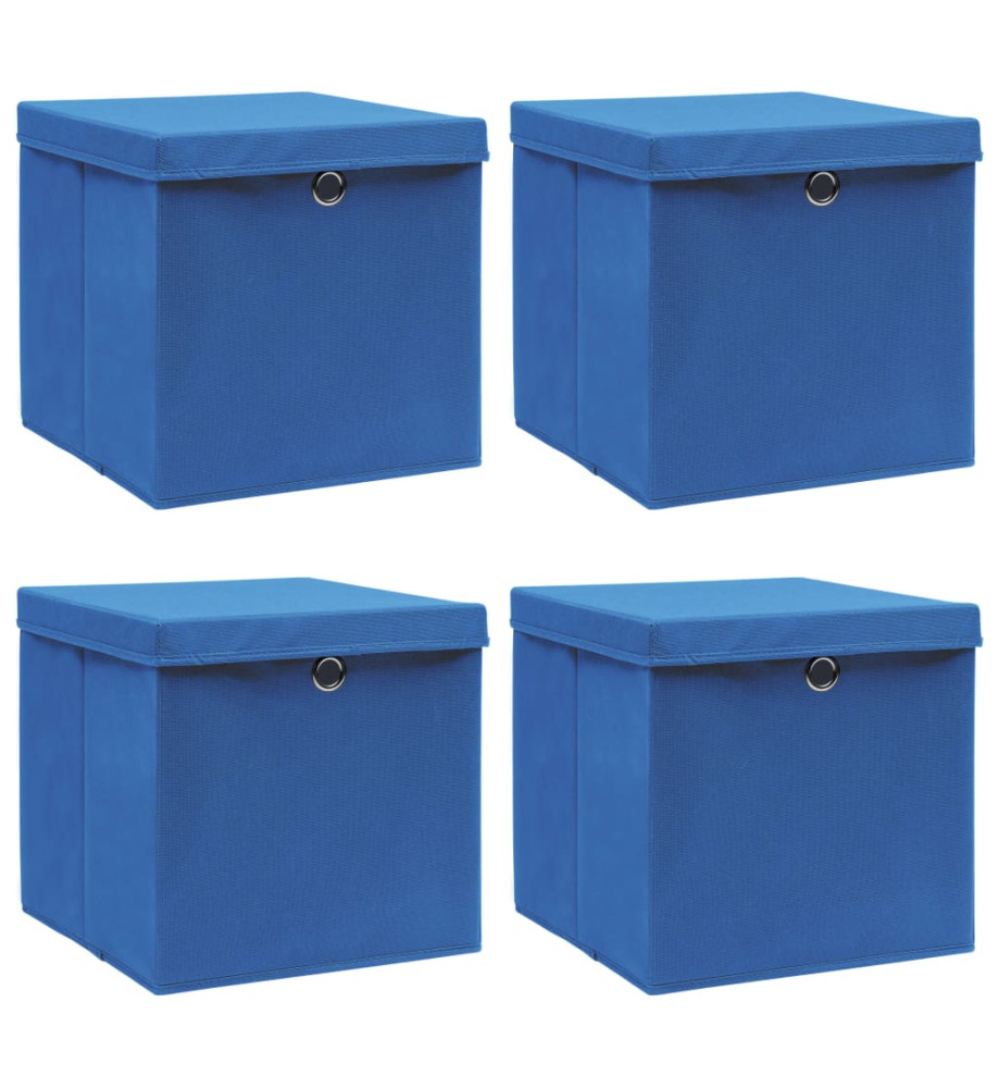 Boîtes de rangement avec couvercle 4 pcs Bleu 32x32x32 cm Tissu