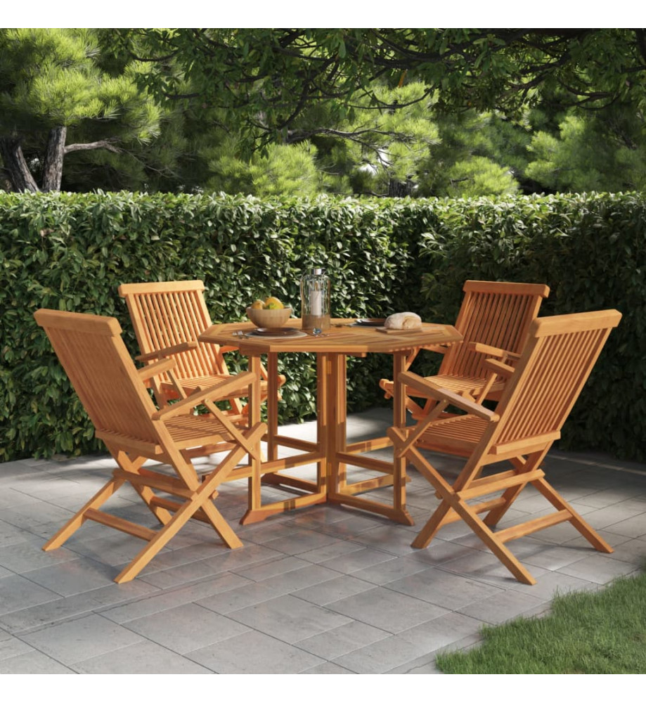 Ensemble à dîner d'extérieur pliable 5 pcs Bois solide de teck Ensemble à dîner d'extérieur pliable 5 pcs Bois solide de teck