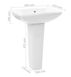 Lavabo autoportant avec socle Céramique Blanc 580x470x200 mm