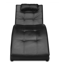 Chaise longue avec oreiller Noir Similicuir