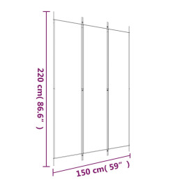 Cloison de séparation 3 panneaux Blanc 150x220 cm Tissu