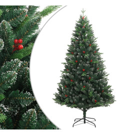 Sapin de Noël artificiel à charnières avec baies rouges 210 cm