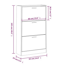 Armoire à chaussures Gris béton 63x24x103 cm Bois d'ingénierie