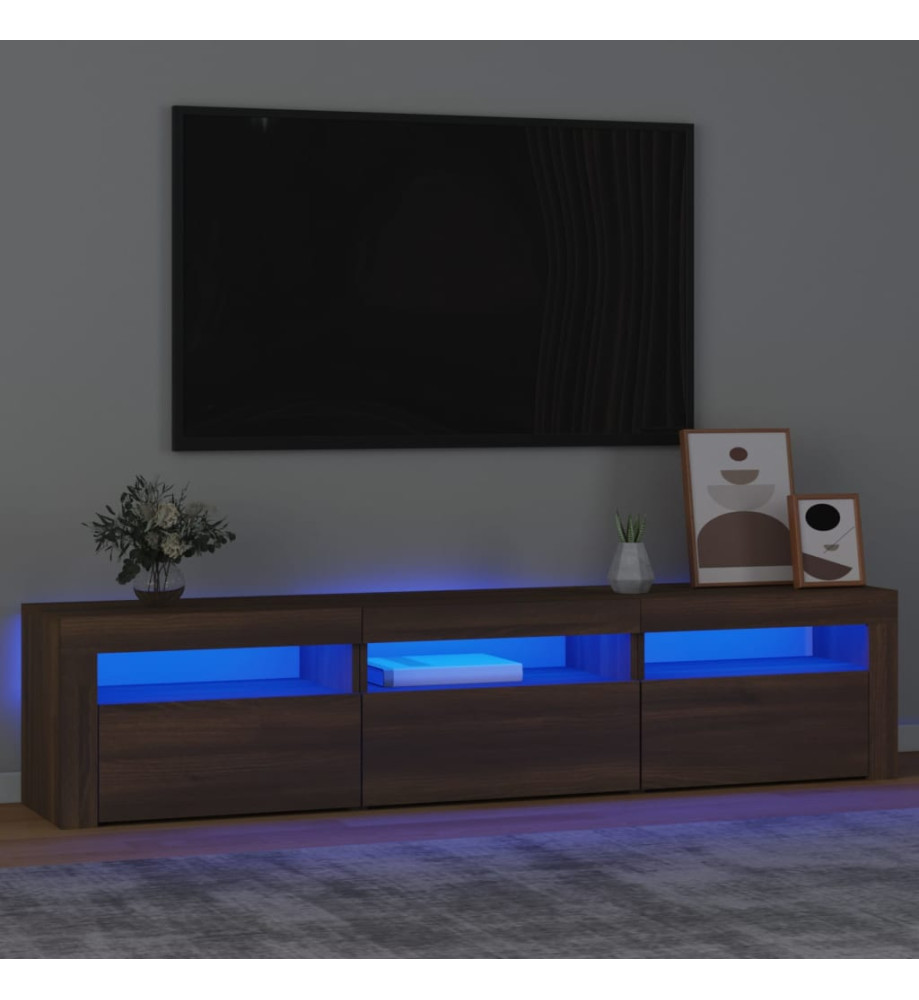 Meuble TV avec lumières LED Chêne marron 180x35x40 cm