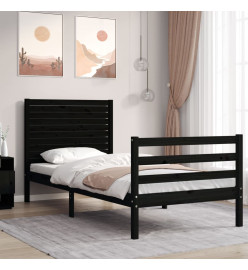 Cadre de lit avec tête de lit noir 90x200 cm bois massif