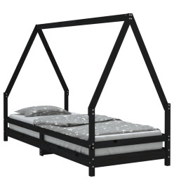Cadre de lit pour enfants noir 90x200 cm bois de pin massif