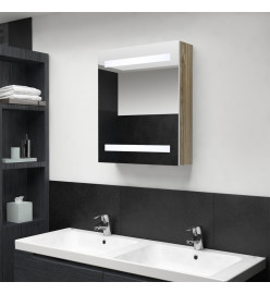 Armoire de salle de bain à miroir à LED blanc et chêne